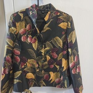Black Jacket with Gold Leaves & Plum Berry Print